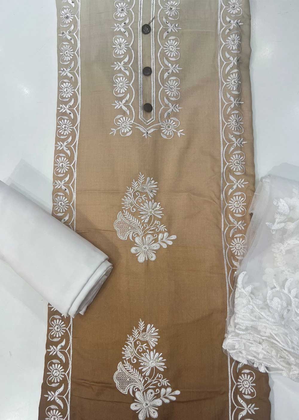 ATQ340 - Unstitched Brown Cotton Suit - Memsaab Online