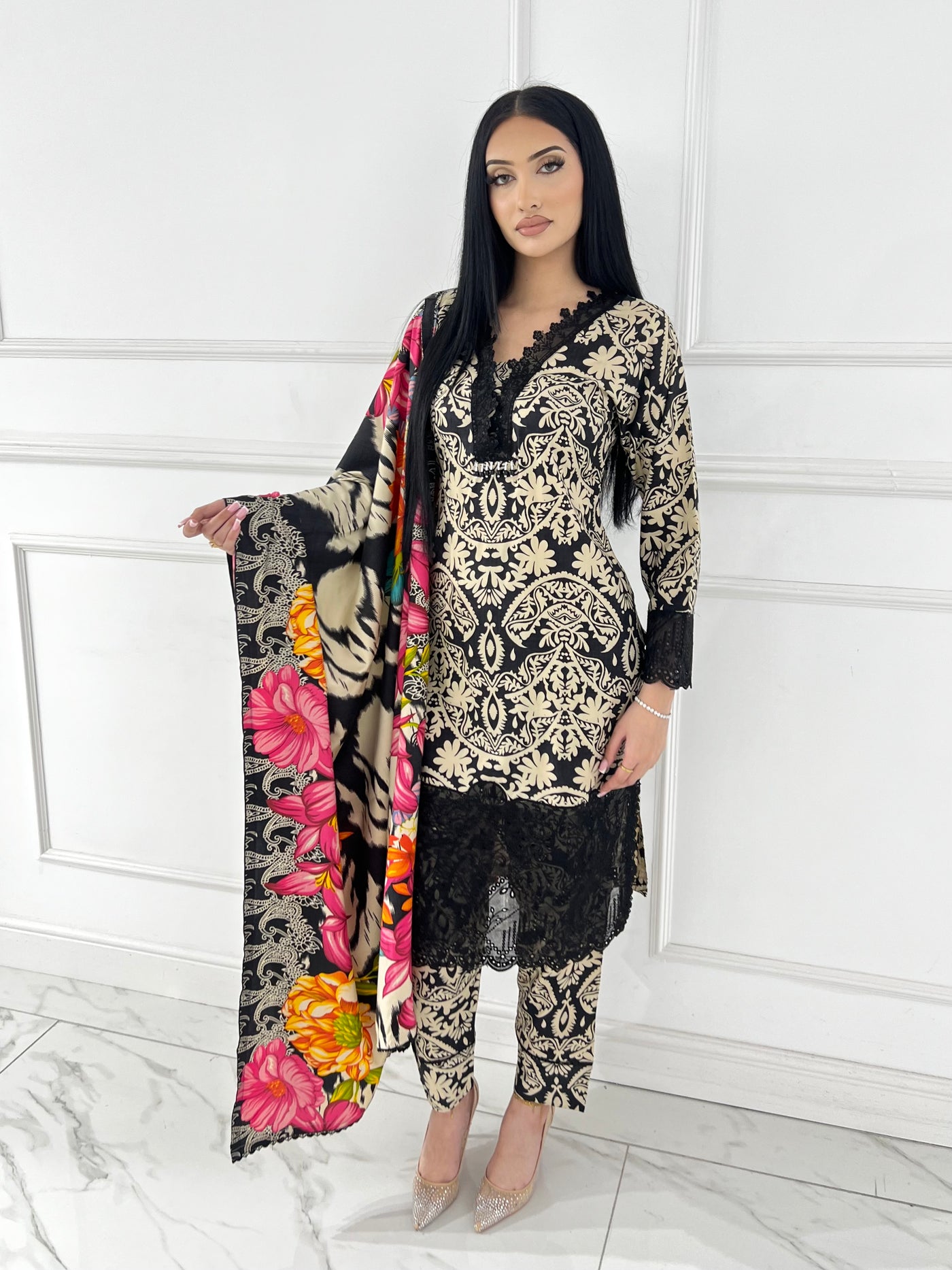 MDNA-07 - Black Embroidered Lawn Outfit