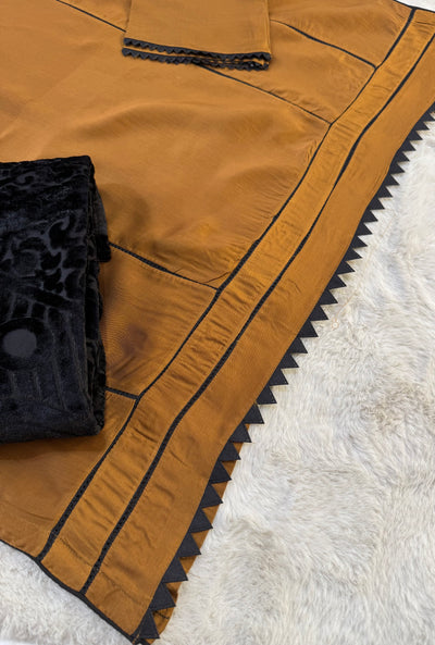 HK132 - Brown - Readymade Velvet Shawl Outfit - Memsaab Online