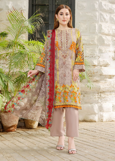 AMT4807 - Brown Readymade Lawn Suit - Memsaab Online