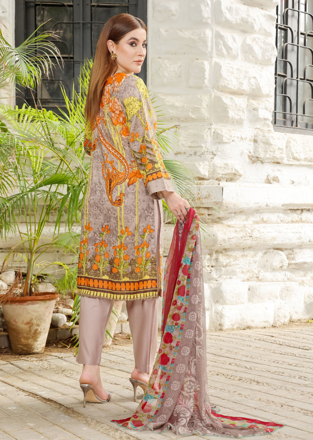 AMT4807 - Brown Readymade Lawn Suit - Memsaab Online