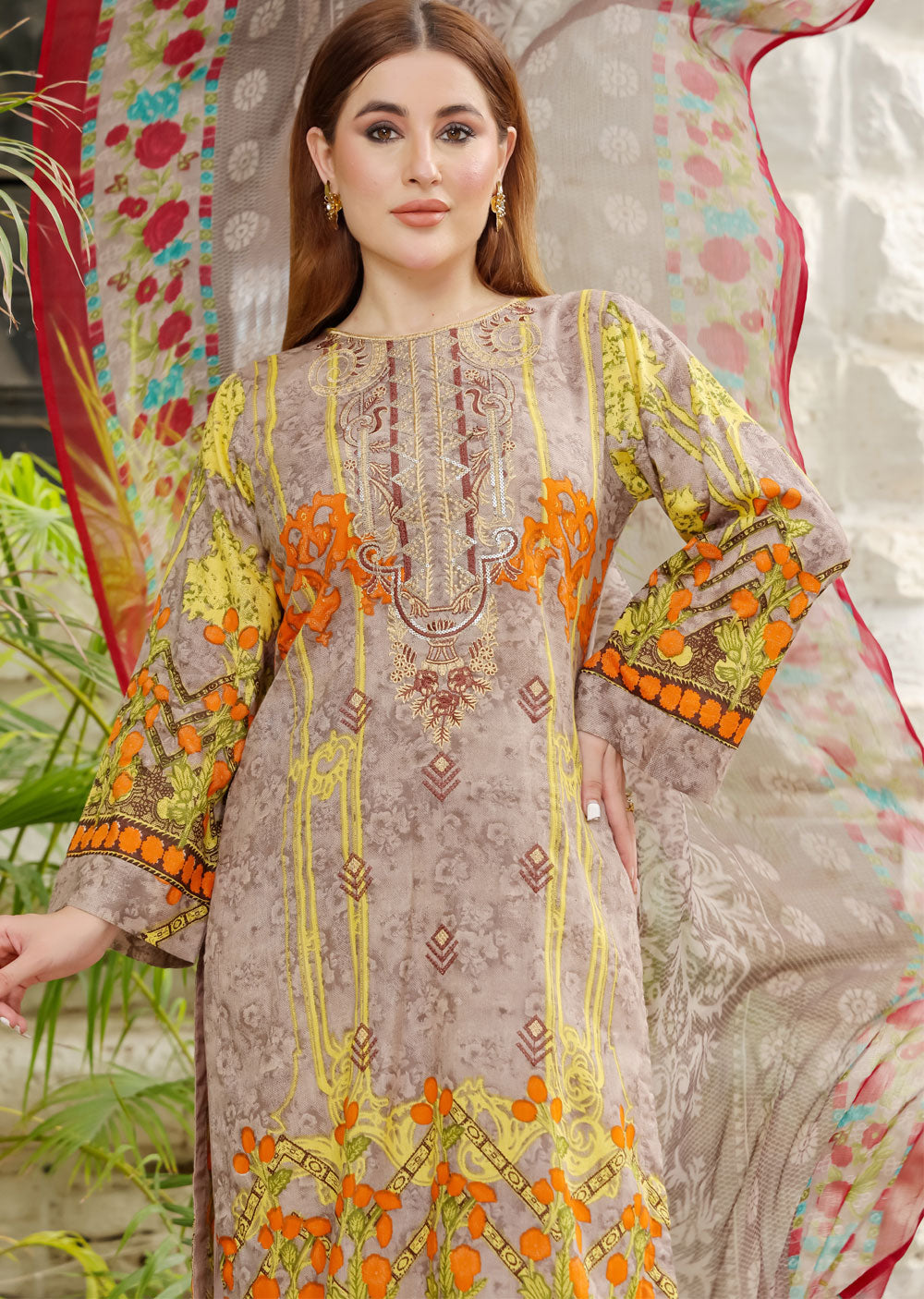 AMT4807 - Brown Readymade Lawn Suit - Memsaab Online