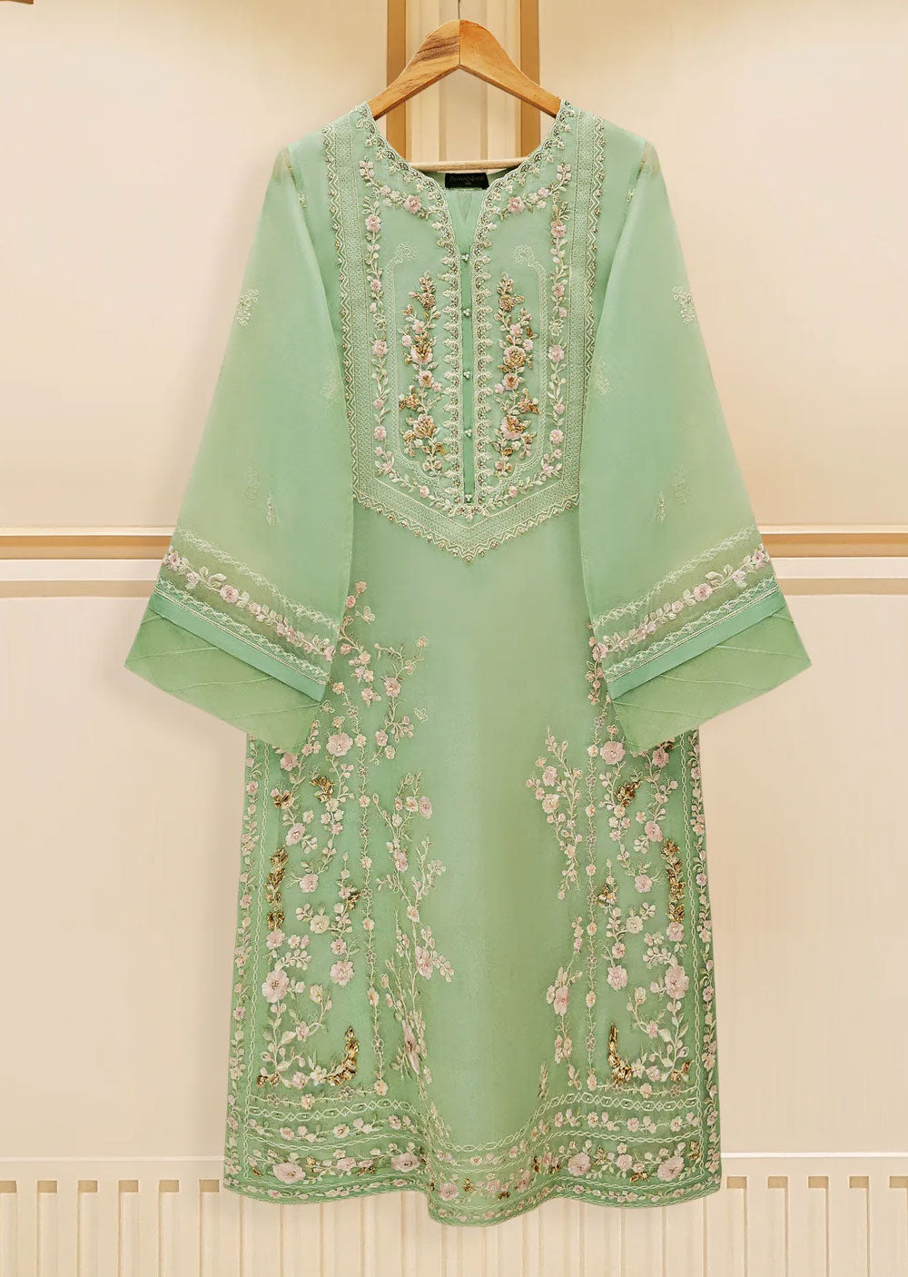 S109234 - Readymade -Pure Organza Embroidered Suit by Agha Noor 2024 - Memsaab Online