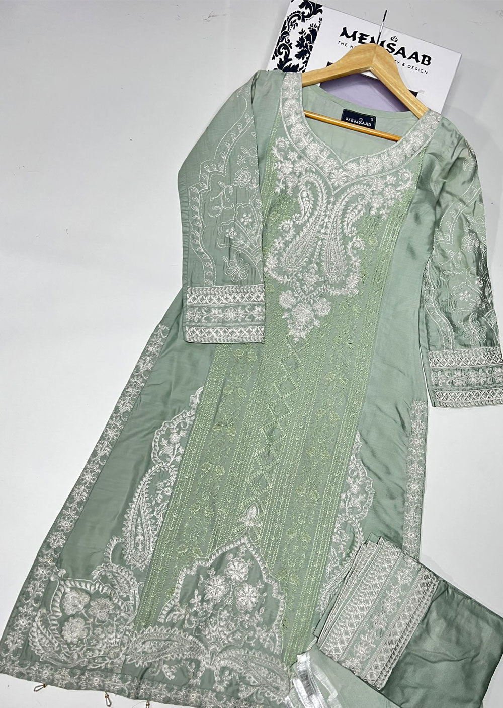 HK234 Jaan - Mint Readymade Linen Suit - Memsaab Online