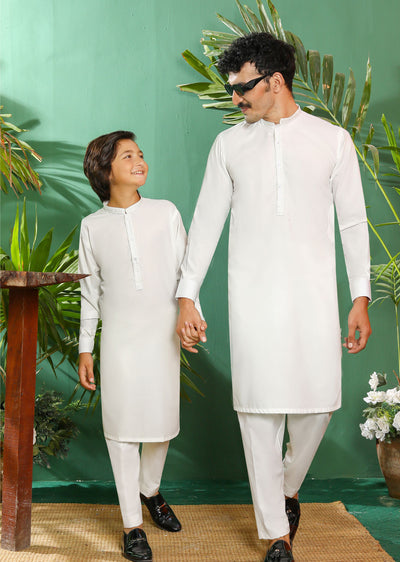 ZN2933 Off White Readymade Father & Son Trouser Suit - Memsaab Online