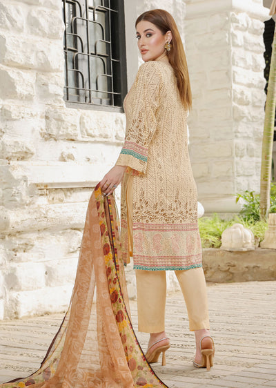 AMT48011 - Gold/Red Readymade Lawn Suit - Memsaab Online