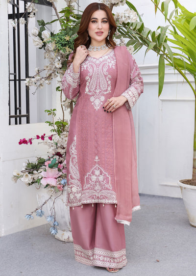 HK234 Jaan - Pink Readymade Linen Suit - Memsaab Online