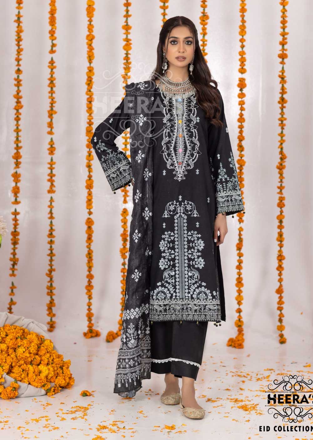 HSS-35 Readymade Black Lawn Suit - Memsaab Online