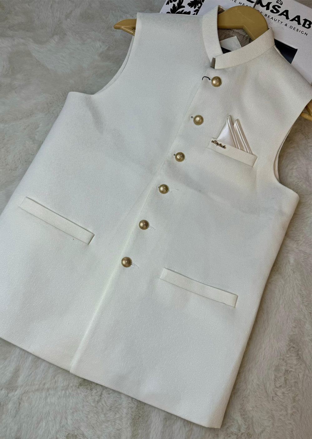 W-2335 Mens Off White Premium Waist Coat - Memsaab Online