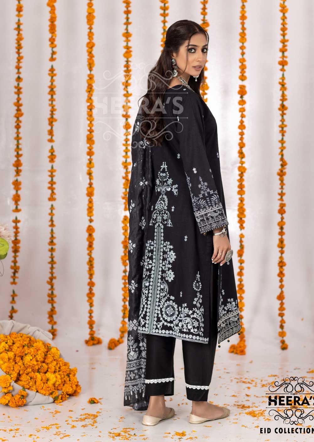 HSS-35 Readymade Black Lawn Suit - Memsaab Online