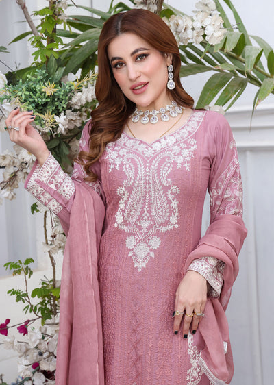 HK234 Jaan - Pink Readymade Linen Suit - Memsaab Online