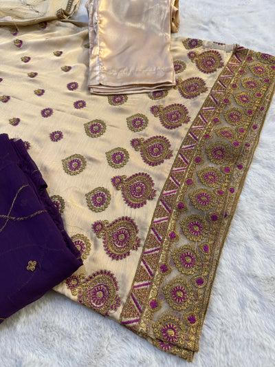 HSS-70 Gold/Purple Readymade Cotton Suit - Memsaab Online