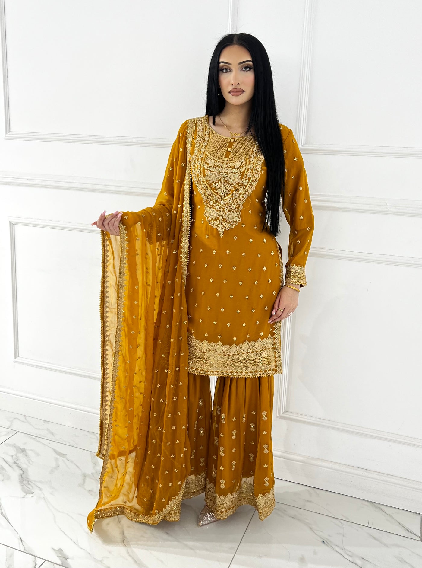 Shaz1902 - Readymade Chiffon Shararah Suit - Memsaab Online