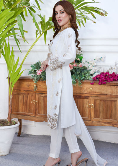 HK249 - White Readymade Linen Suit - Memsaab Online