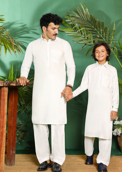 ZN2996 Off White Readymade Father & Son Salwar Kameez - Memsaab Online