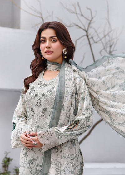 MDNA-19 - Grey Embroidered Lawn Outfit - Memsaab Online