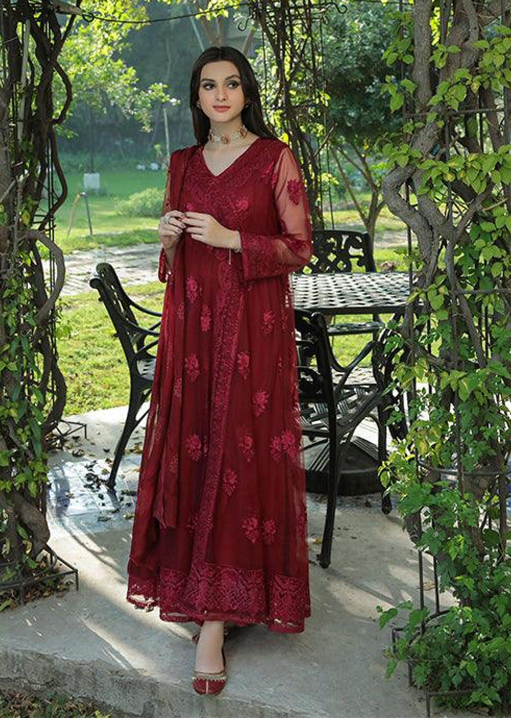 Afsana - Readymade 3 Piece Garnet Suit - Memsaab Online