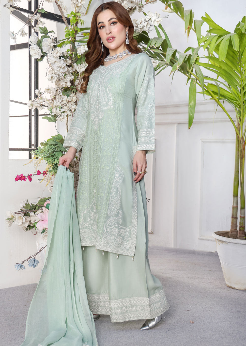 HK234 Jaan - Mint Readymade Linen Suit - Memsaab Online