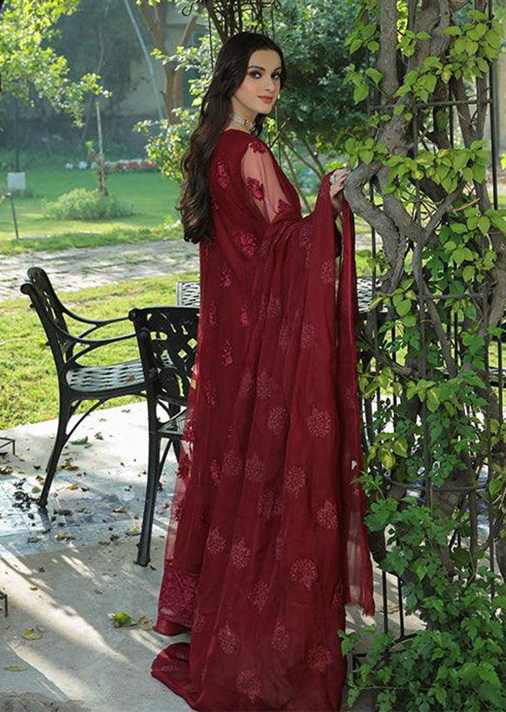 Afsana - Readymade 3 Piece Garnet Suit - Memsaab Online