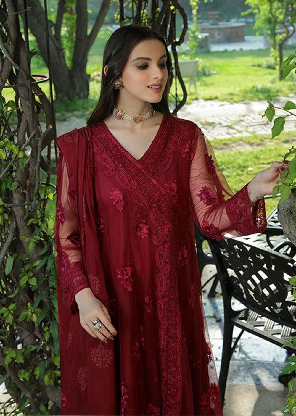 Afsana - Readymade 3 Piece Garnet Suit - Memsaab Online