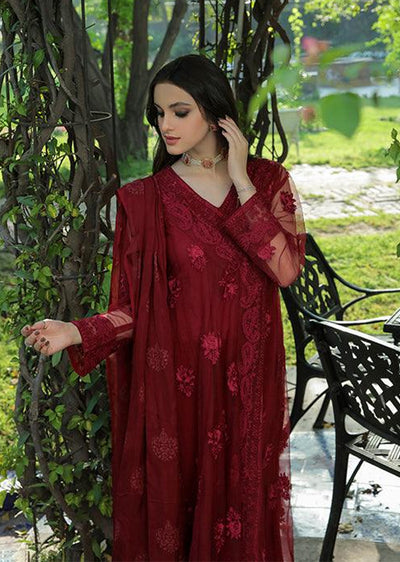 Afsana - Readymade 3 Piece Garnet Suit - Memsaab Online