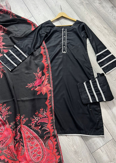 RGZ1739 Black Readymade Dhanak Shawl Suit - Memsaab Online