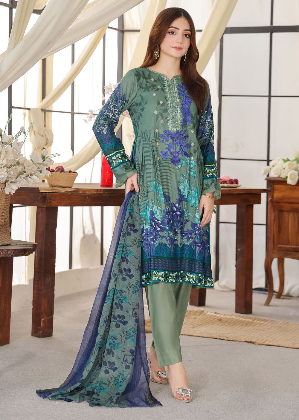 AMT47002C1 - Readymade Lawn Suit - Memsaab Online