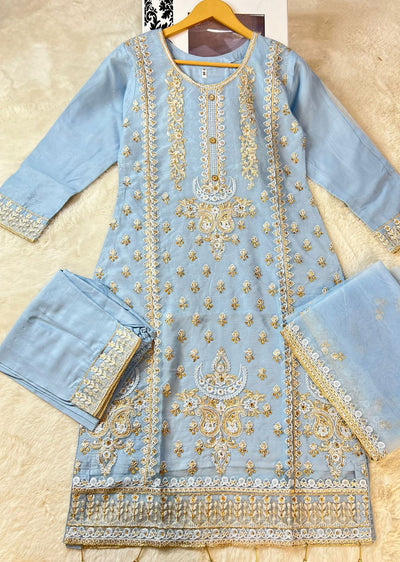 ASK639 Readymade Organza Blue Suit - Memsaab Online