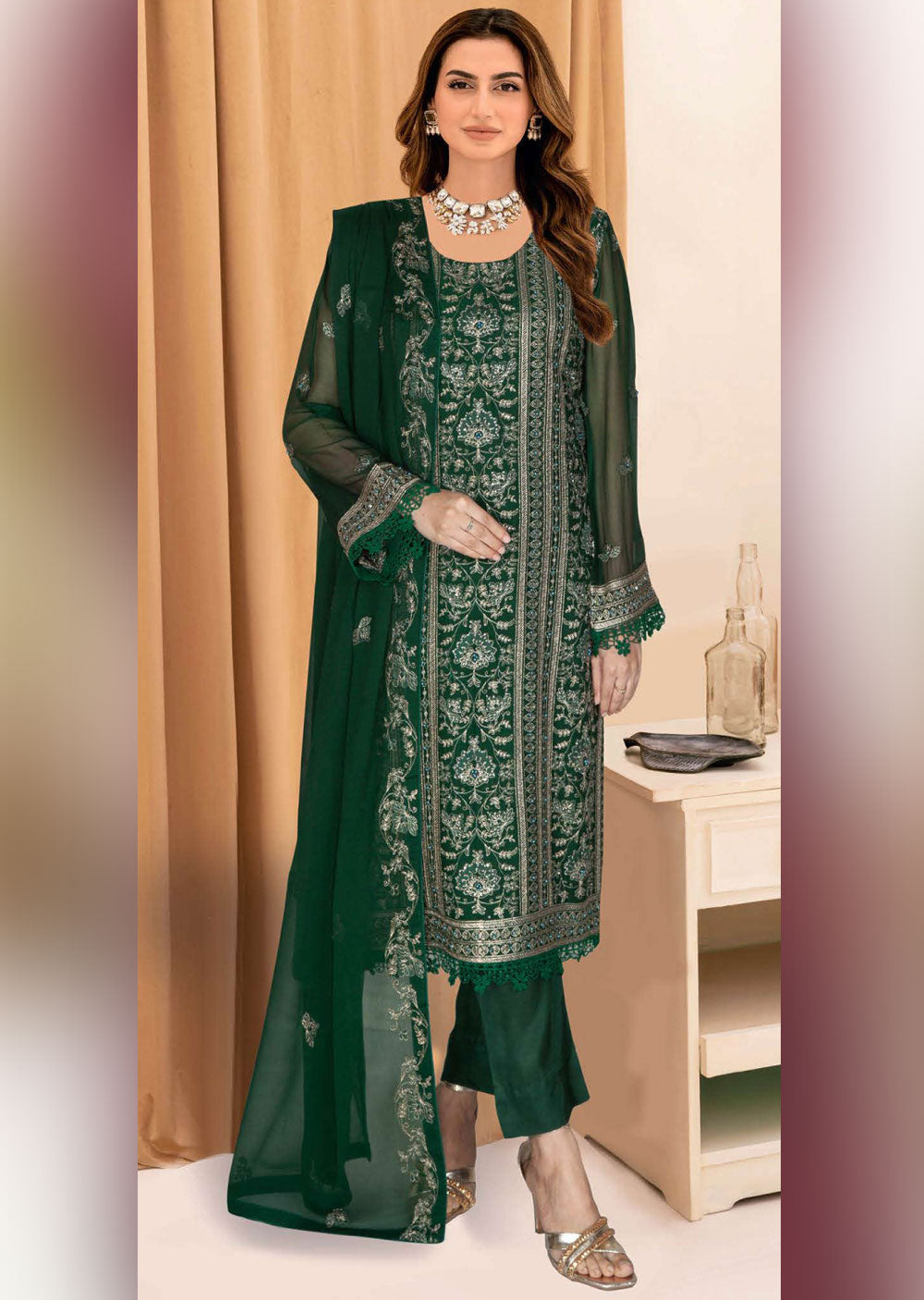 WA-385-C- Readymade - Ramsha Chiffon Suit 2024 - Memsaab Online