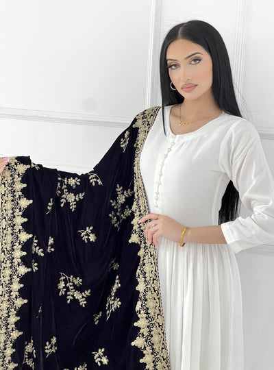SMV103 Embroidered Velvet Shawl - Memsaab Online