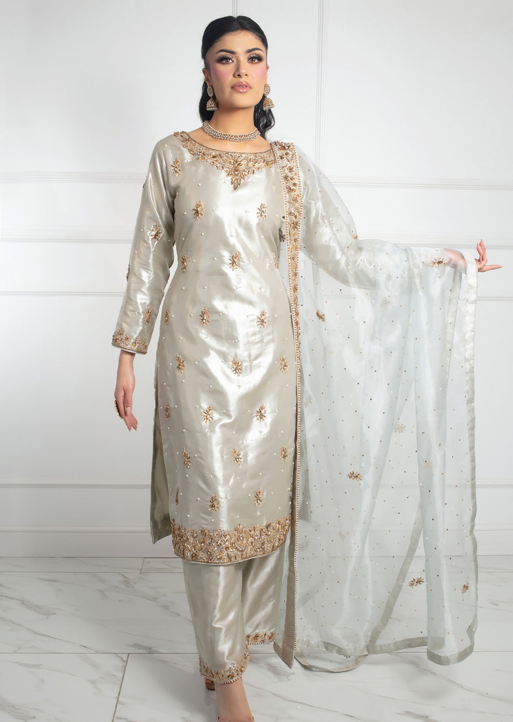 SRB1319 - Grey - Readymade - Sehrish.B Designer - Memsaab Online