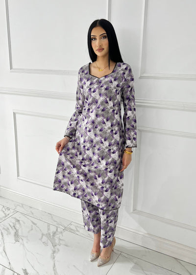 BUT-113 - Grey - S.Prints Printed Lawn Co-ords - Memsaab Online