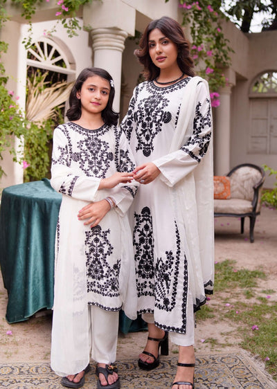 HK280 - Zareen - White Mummy n Me Linen Outfit - Memsaab Online