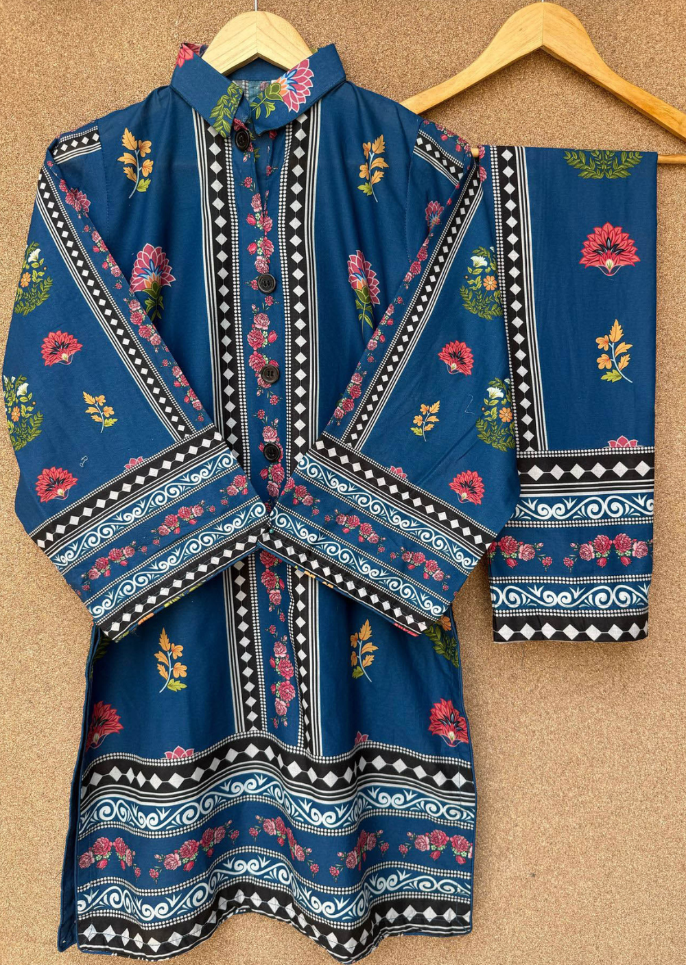 SLMN-05 Blue Readymade Lawn Co-ord - Memsaab Online