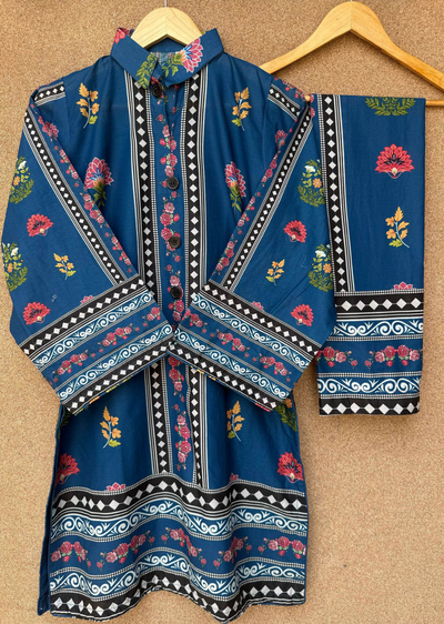 SLMN-05 Blue Readymade Lawn Co-ord - Memsaab Online