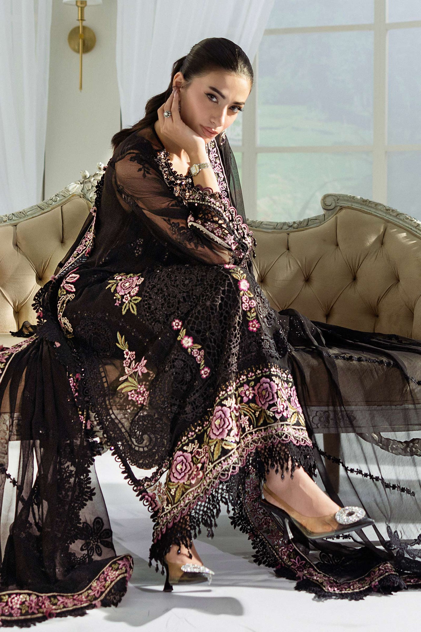 MPC-25-104-Unstitched Embroidered Chiffon Suit Maria B 2025 - Memsaab Online