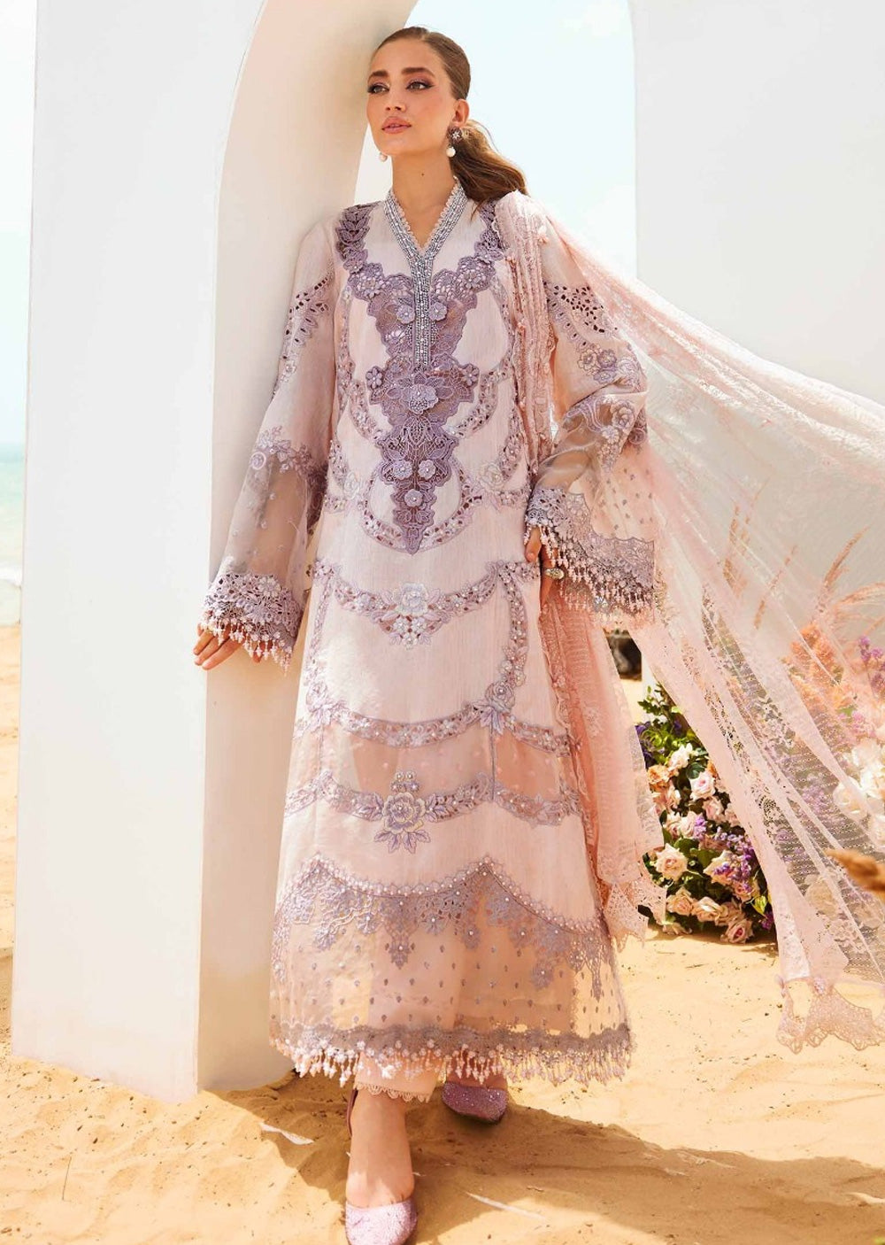MBEL-02-D-Unstitched Embroidered Lawn Suit Maria B 2025 - Memsaab Online