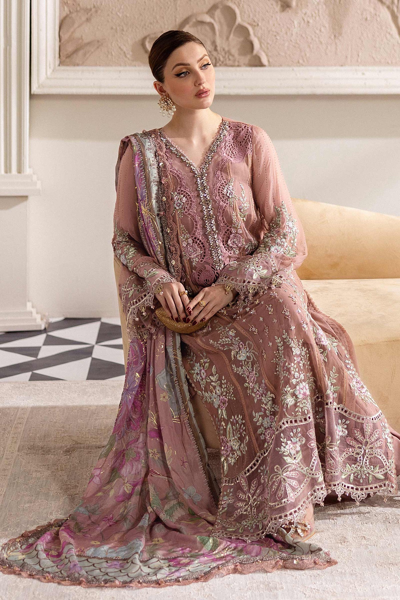 MPC-25-105-Unstitched Embroidered Chiffon Suit Maria B 2025 - Memsaab Online