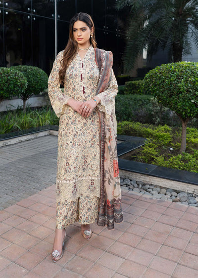 MSSL-05 Cream Munira Digital lawn Suit - Memsaab Online