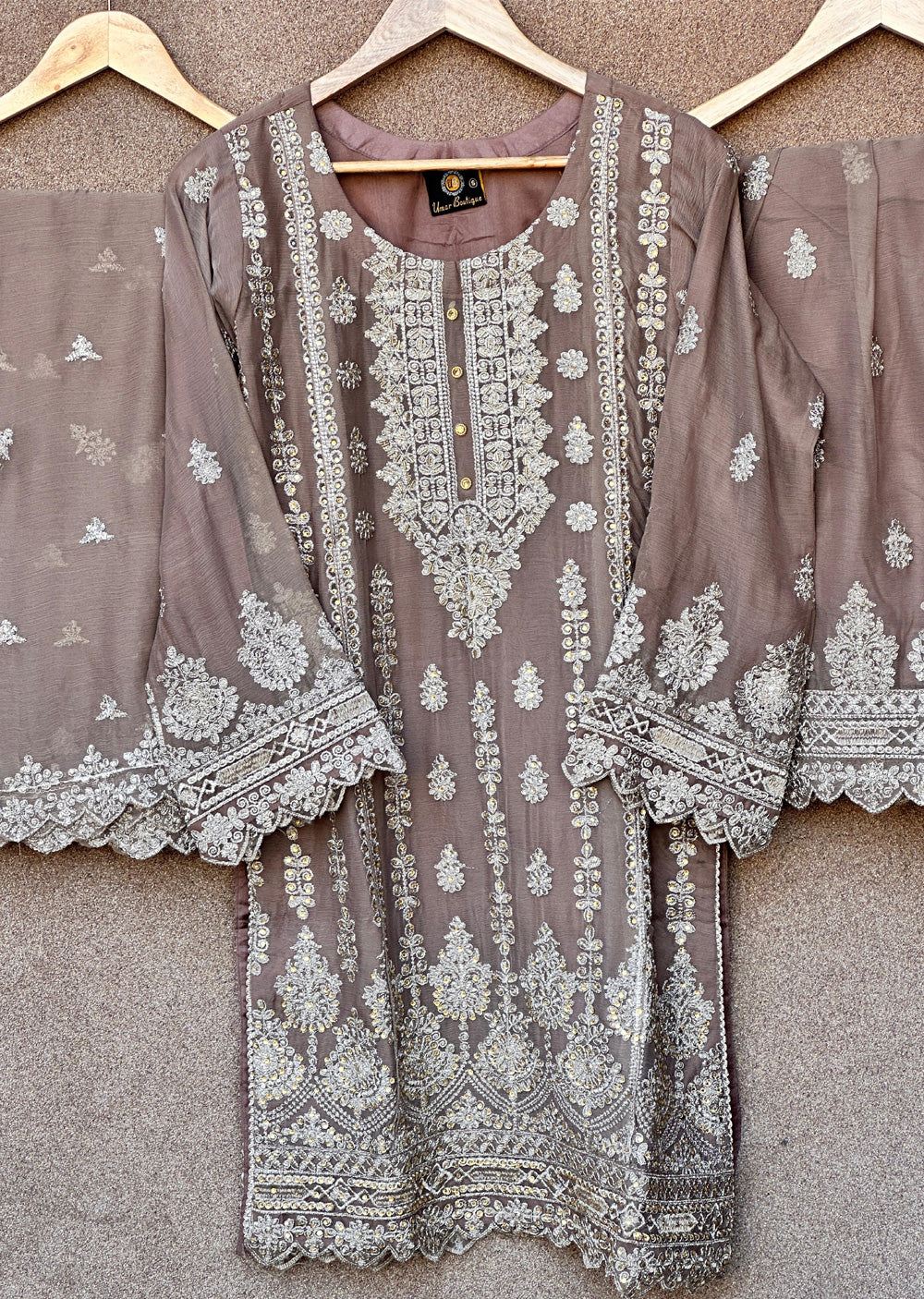 UJK-01 - Brown - Readymade - Florine Chiffon Suit 2025 - Memsaab Online