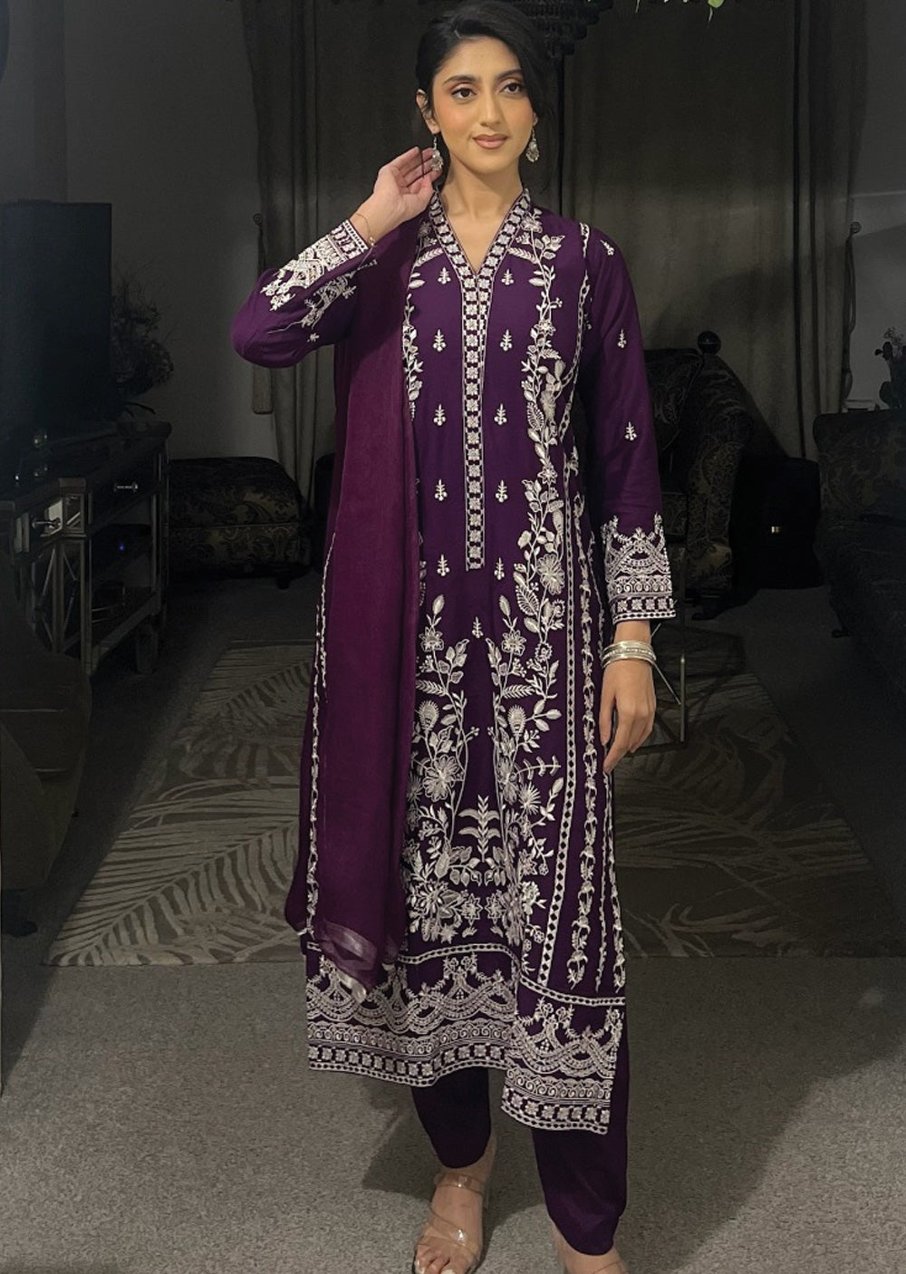 HK297 - Purple - Readymade - Mother & Daughter Linen Outfit 2025 - Memsaab Online