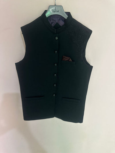 W-2561 - Black - Handwork Wasitcoat - Memsaab Online