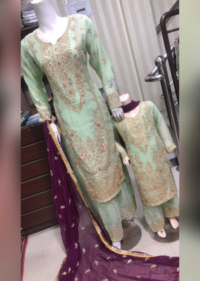 SHAZ6565 Mint Readymade Mother & Daughter Palazzo Suit - Memsaab Online