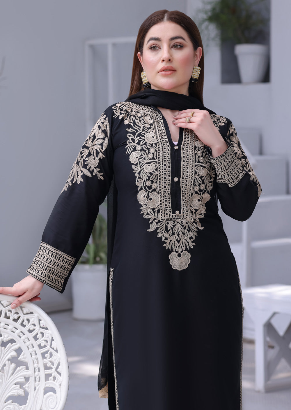 HK333 - Readymade China stone linen Outfit 2025 - Memsaab Online