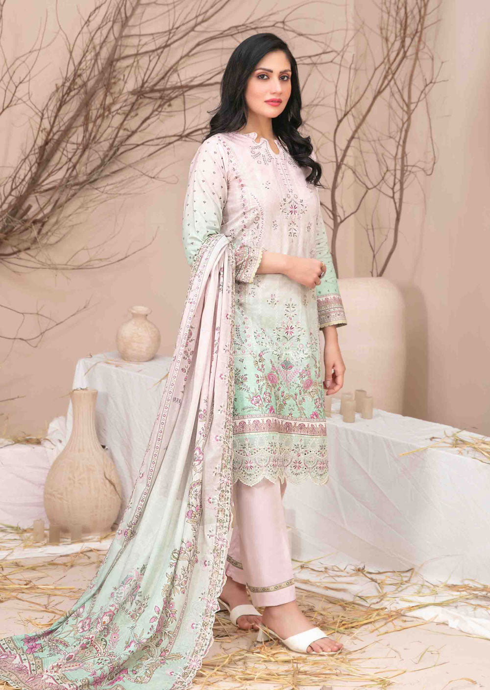 D-2603 - Unstitched - Ursiya Embroidered Lawn by Tawakkal 2024 - Memsaab Online