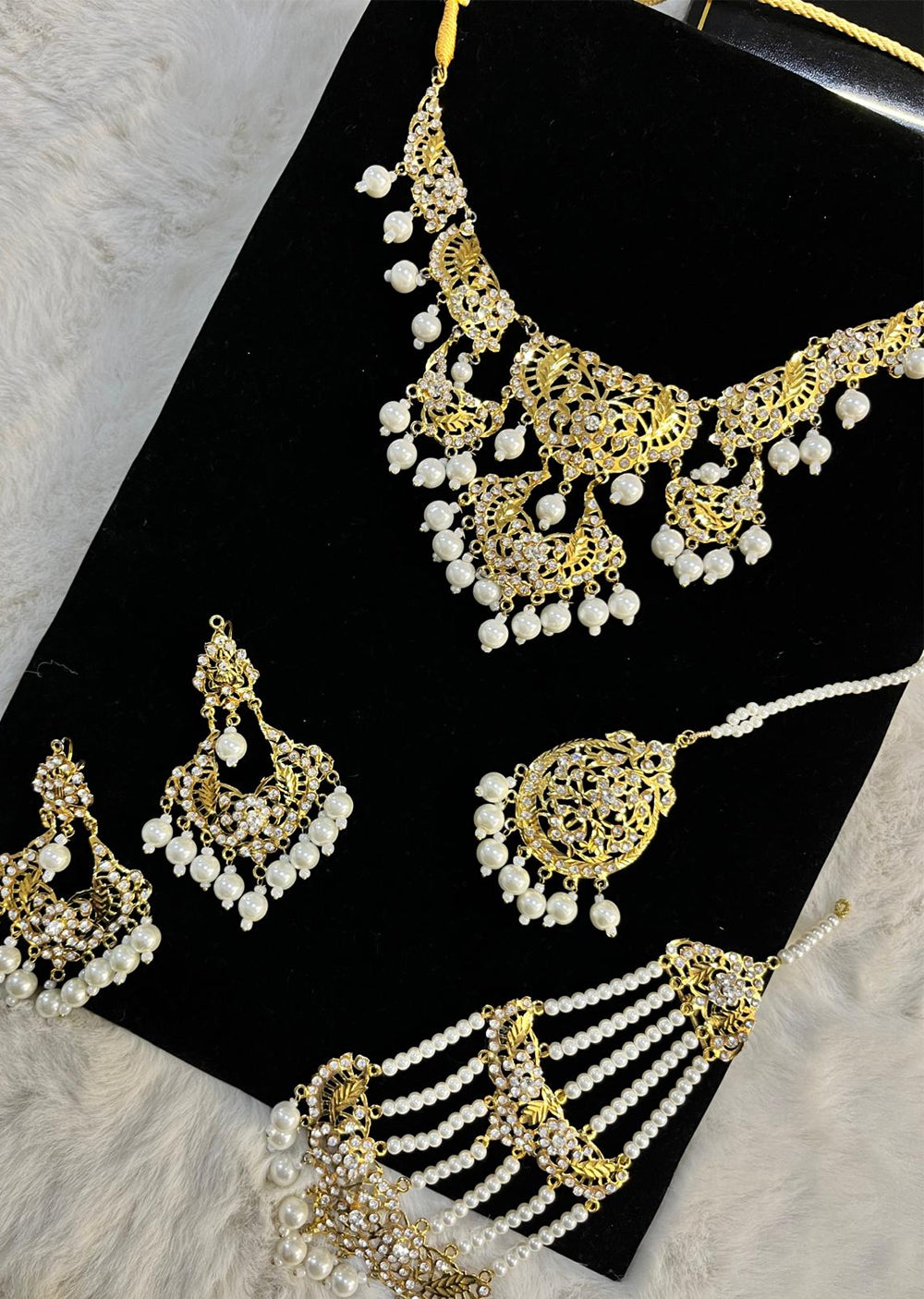 JBM31 Gold Silver with white Pearl choker Set - Memsaab Online