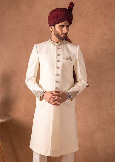 SHR-03 - Cream - Readymade Mens Sherwani 2024 - Memsaab Online