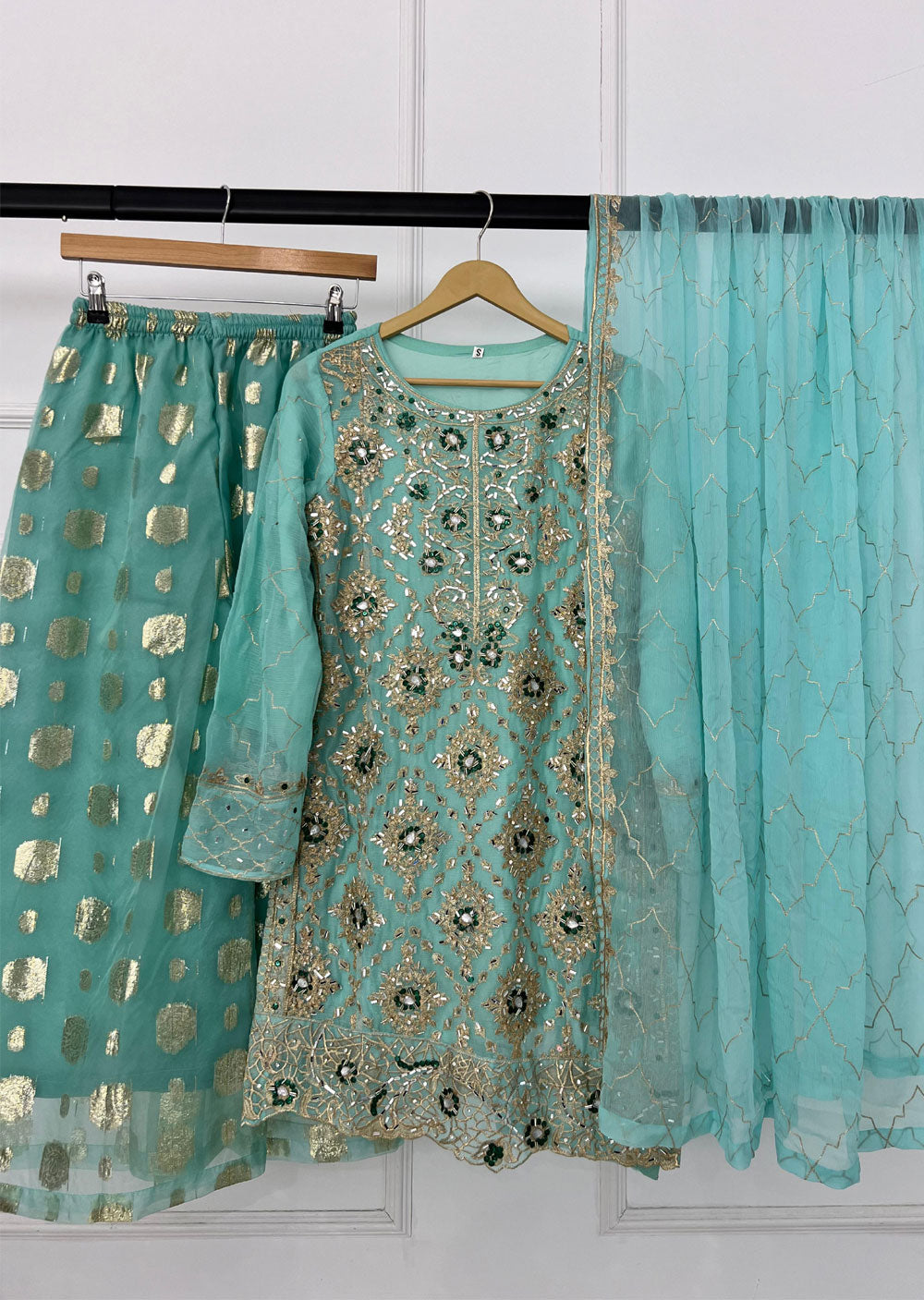 SLM612 Kiswa - Readymade Turquoise/Green Chiffon Outfit - Memsaab Online