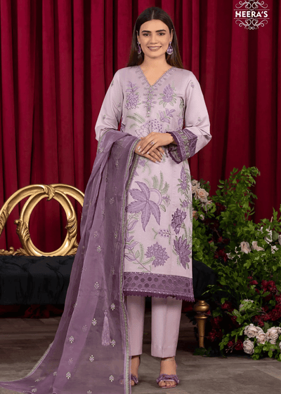 HSS-162 - Readymade - Royal Lilac Embroidered Suit by Heeras - Memsaab Online