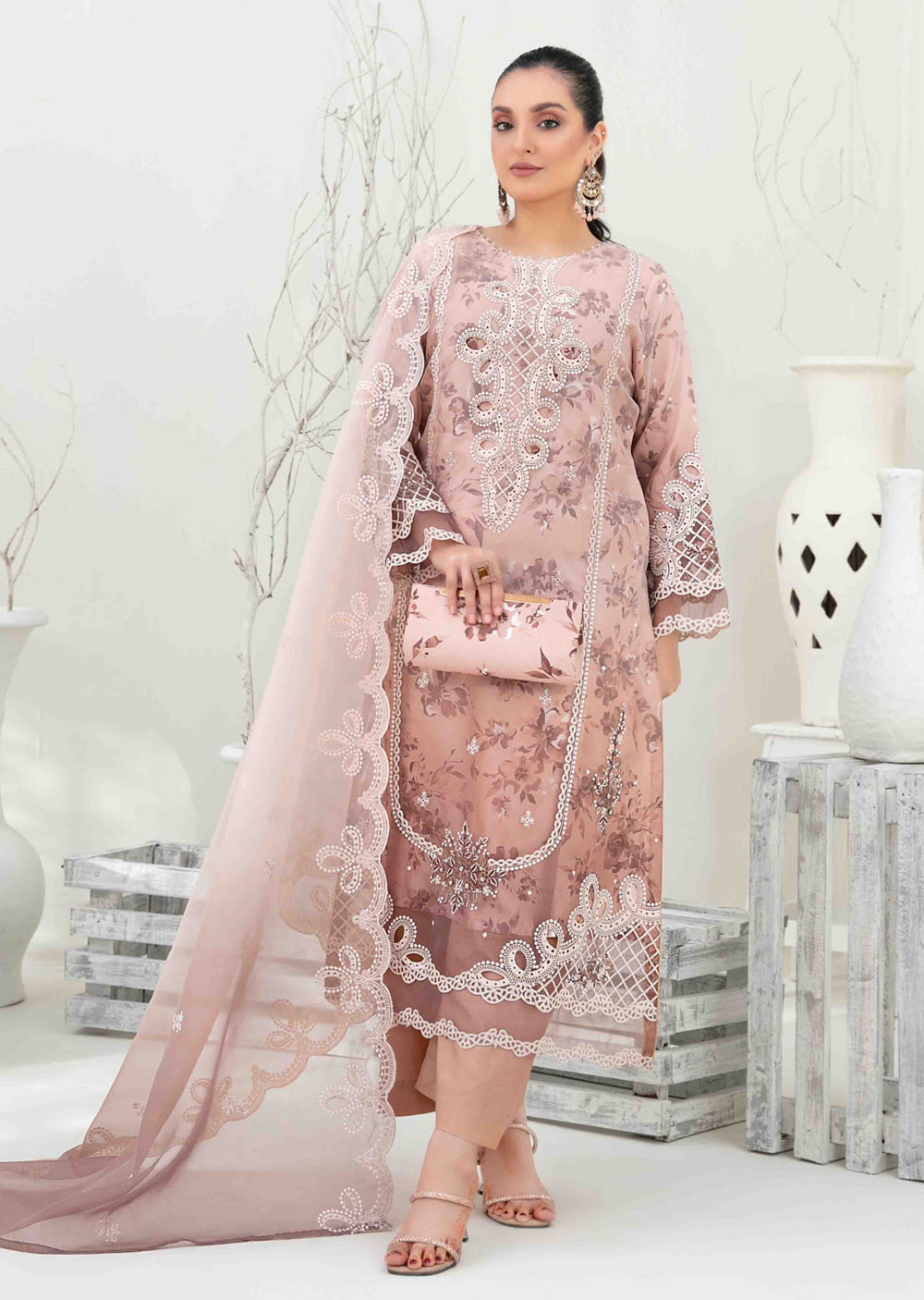 YSN-4030 - Unstitched - Yasna Embroidered Fancy Organza Suit 2025 - Memsaab Online